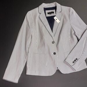 NWT Talbots Navy and White Stripe 2-Button Blazer - Sz 6